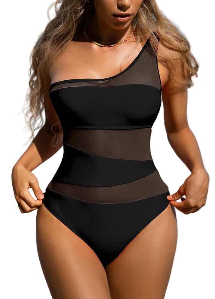 COMFIDELLE® One-Shoulder Mesh Cutout Swimsuit